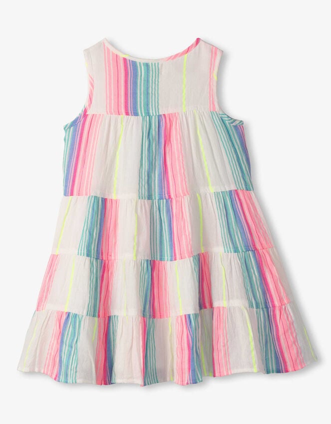 Hatley Neon Stripe Tiered Dress, White (WHITE), large