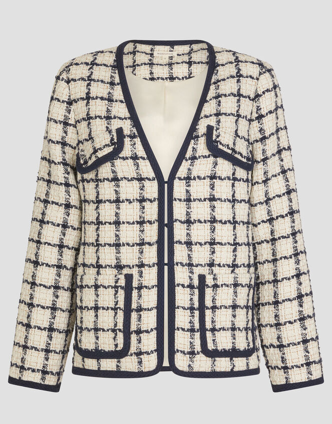 Phoebe Check Tweed Jacket, Blue (NAVY), large