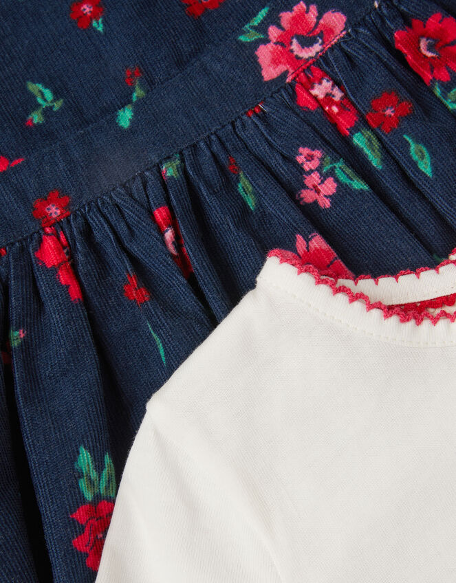 Baby Floral Top & Corduroy Pinafore Dress Set, Blue (NAVY), large