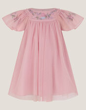 Baby Evita Floral Embroidered Swing Dress, DARK PINK, large