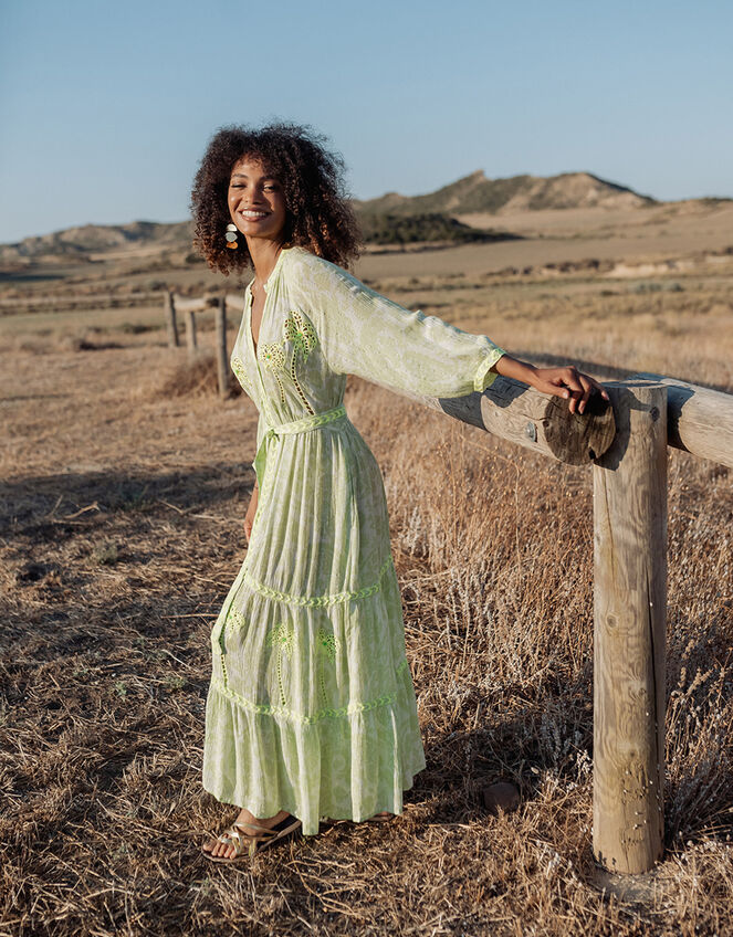 Piti Cuiti Palm Embroidered Maxi Dress, Green (GREEN), large