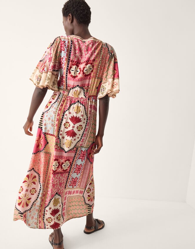 Patti Flutter Sleeve Tile Print Maxi Dress, DARK PINK, large