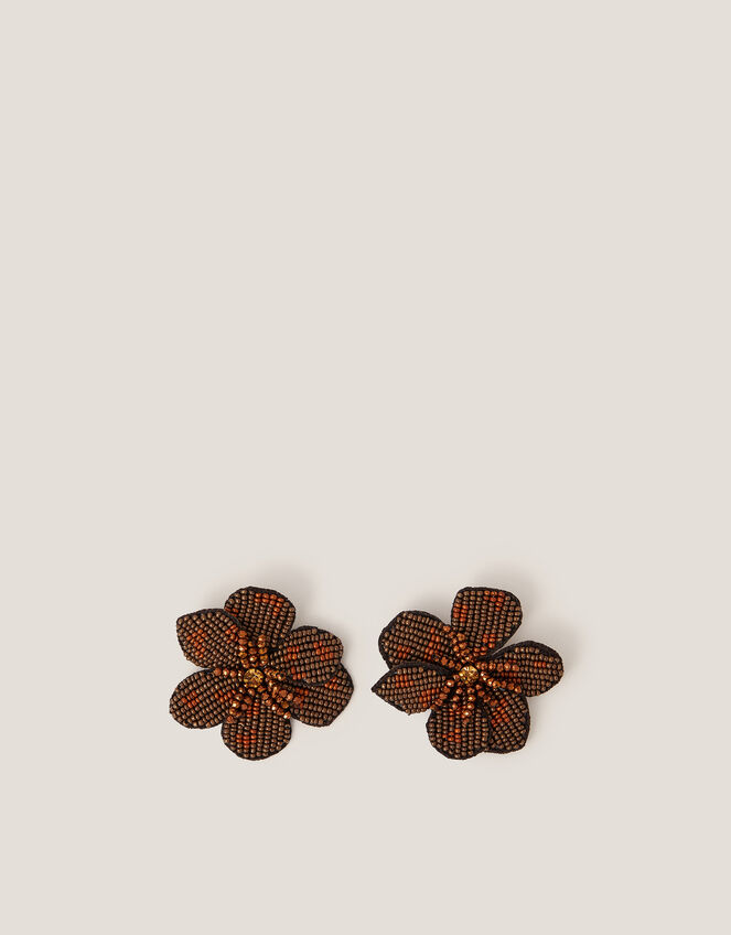 Beaded Flower Statement Stud Earrings, , large