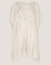 Astrid Tassel Embellished Mini Kaftan, White (WHITE), large