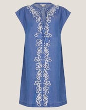 Isolde Embroidered Chambray Mini Dress, Blue (DENIM BLUE), large