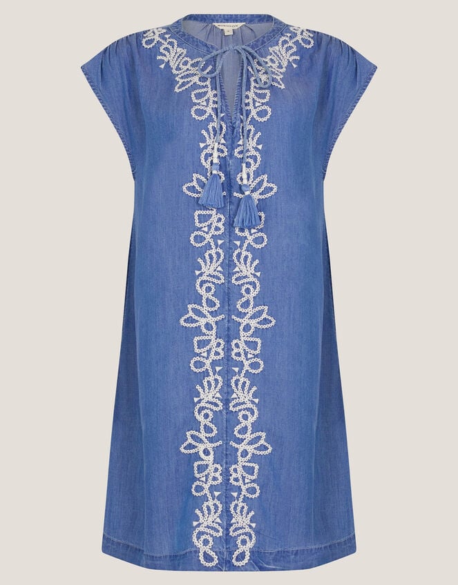 Isolde Embroidered Chambray Mini Dress, Blue (DENIM BLUE), large