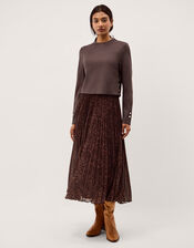 Archi Leopard Print Pleated Midi Dress, Brown (CHOCOLATE), large