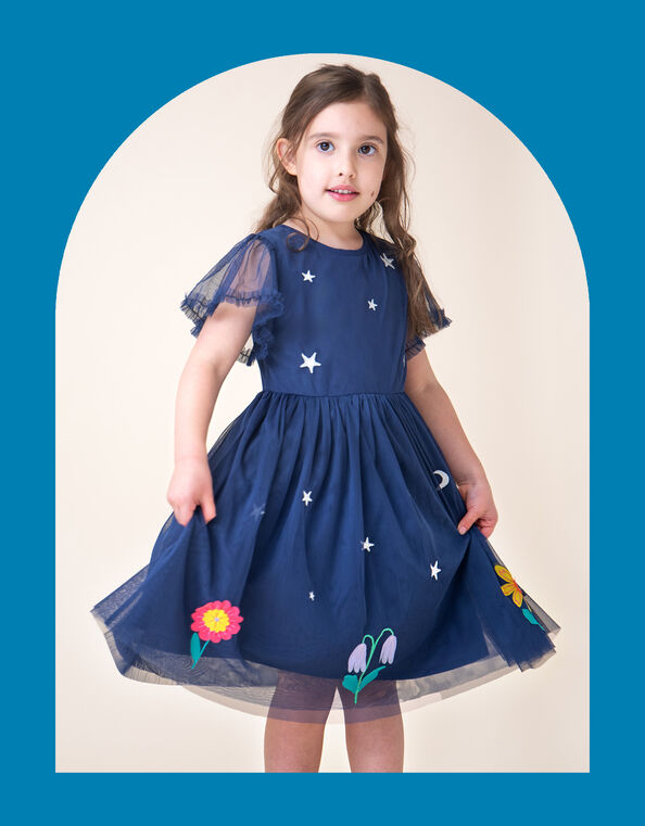 Frugi Penny Appliqué Party Dress, Blue (NAVY), large