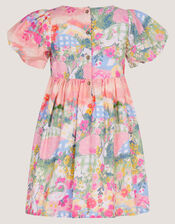 Bunny Scene Puff Sleeve Dress, Yellow (YELLOW), large