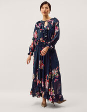 Amber Floral Ruffle Maxi Dress, Blue (NAVY), large