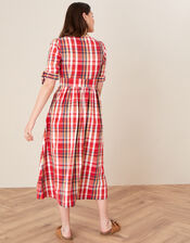 Check Midi Dress in Organic Cotton, Red (RED), large