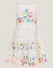 Floral Embroidered Cotton Dress, Ivory (IVORY), large
