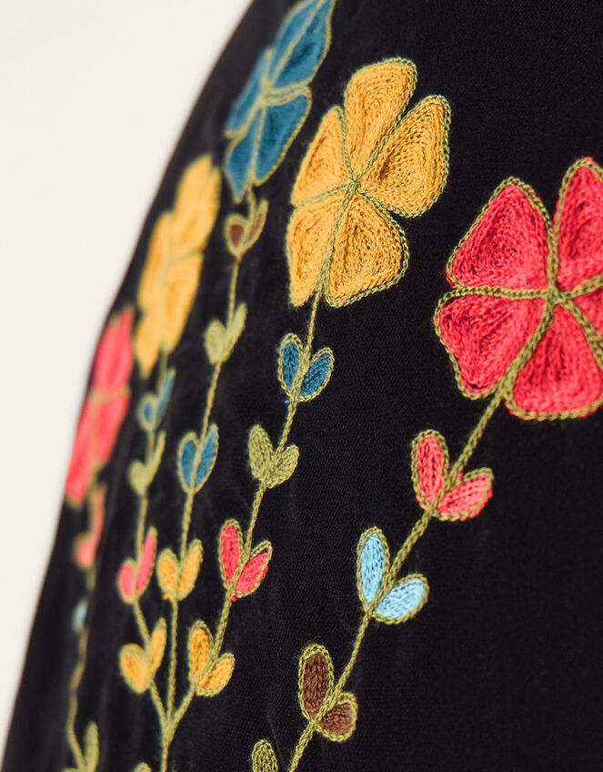 La Galeria Elefante Floral Embroidered Velvet Kimono, Black (BLACK), large