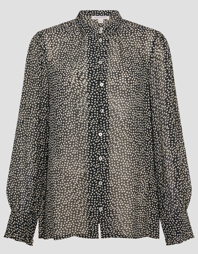 Arielle Sheer Ditsy Floral Blouse, Black (BLACK), large