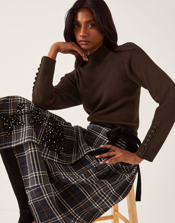 Ruby Ribbed Polo Neck Jumper, Brown (CHOCOLATE), large