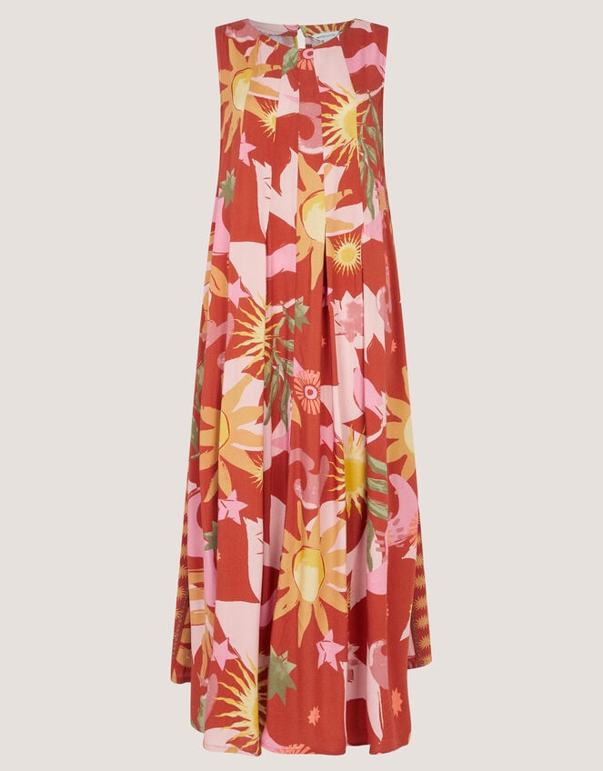 Anissa Print Pleated Midi Dress, Orange (ORANGE), large