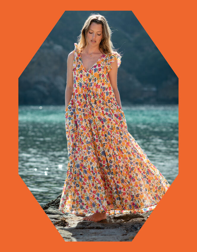 La Galeria Elefante Mediterranean Floral Maxi Dress, Multi (MULTI), large