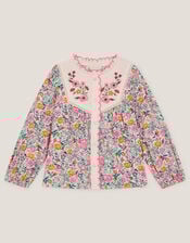 Floral Print Scallop Collar Blouse, Ivory (IVORY), large