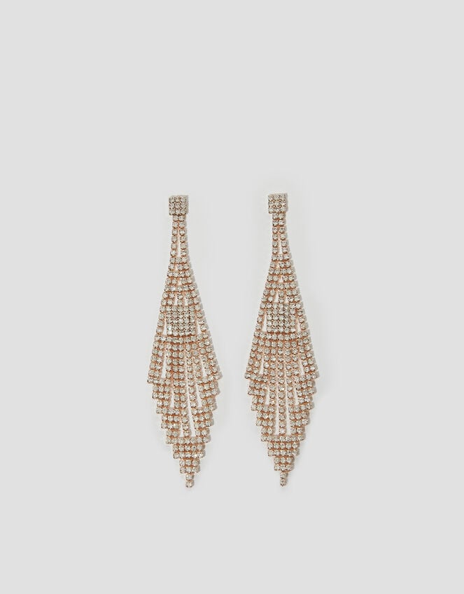 Diamante Diamond Fringe Drop Earrings, , large