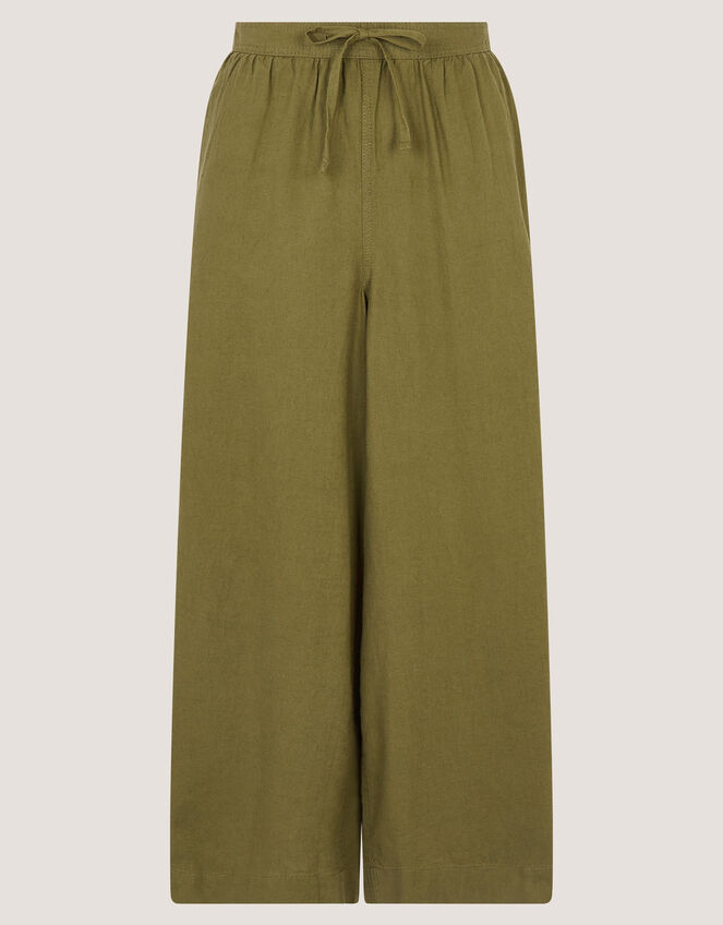 Maisie Linen Blend Crop Wide Leg Trousers, Green (KHAKI), large