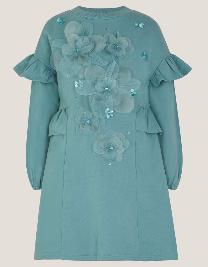 Floral Appliqu&eacute; Sweatshirt Dress, Green (GREEN), large