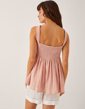 Eliza Embroidered Cotton Cami Top, Pink (PINK), large