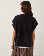 Double Breasted Knit Poncho Vest, Black (BLACK), large