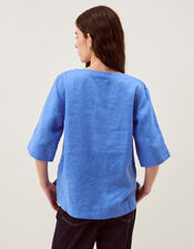 Ingrid Linen Top, Blue (BLUE), large