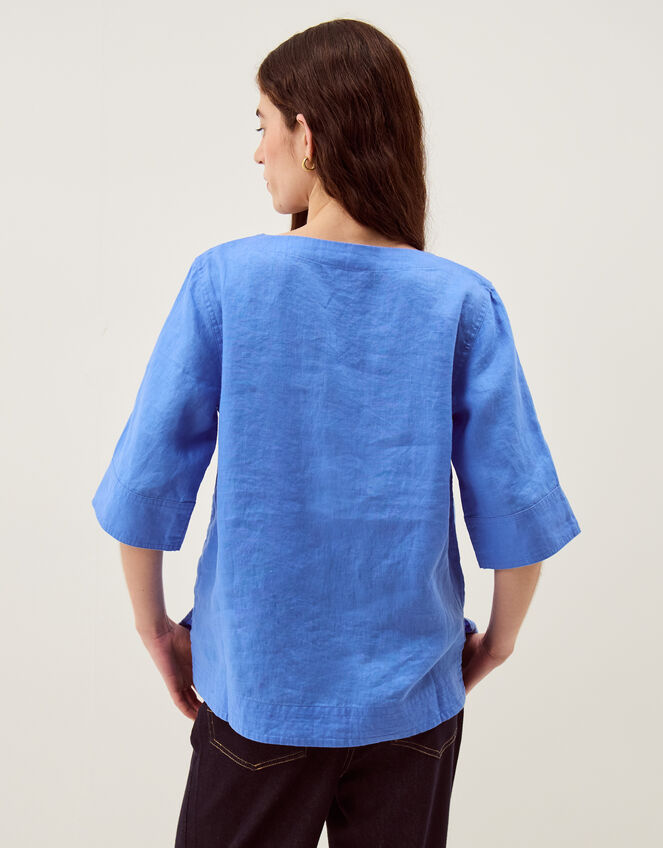 Ingrid Linen Top, Blue (BLUE), large