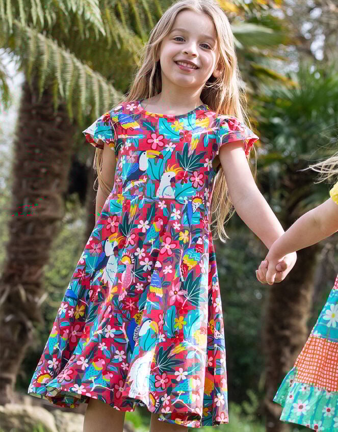 Frugi Morwenna Print Skater Dress, Pink (PINK), large