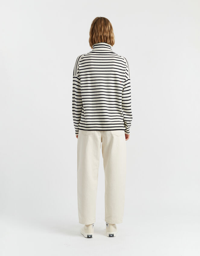Chinti & Parker Heart Stripe Roll Neck Jumper, Cream (CREAM), large