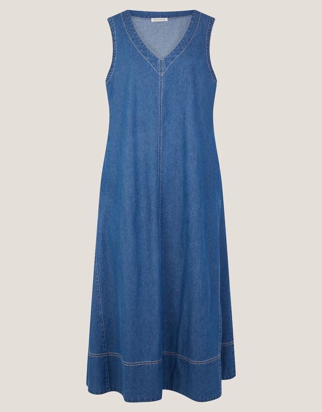 Sara Sleeveless Denim Maxi Dress, Blue (MID AUTHENTIC BLUE), large