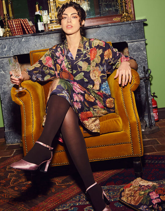 One Hundred Stars Primula Print Midi Dress, Black (BLACK), large