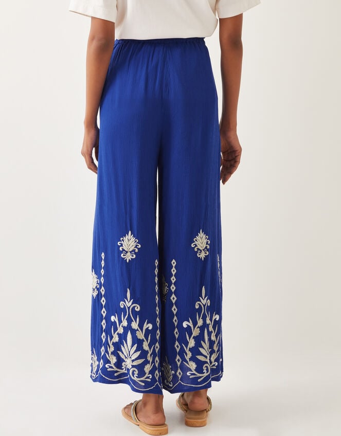 Saffron Embroidered Wide Leg Trousers, Blue (BLUE), large