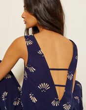 Briana Fan Print Wide Leg Jumpsuit, Blue (NAVY), large