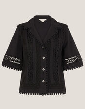 Irina Short Sleeve Lace Shirt, Black (BLACK), large