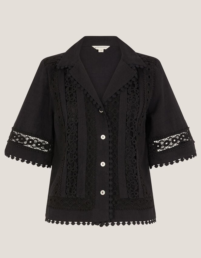 Irina Short Sleeve Lace Shirt, Black (BLACK), large