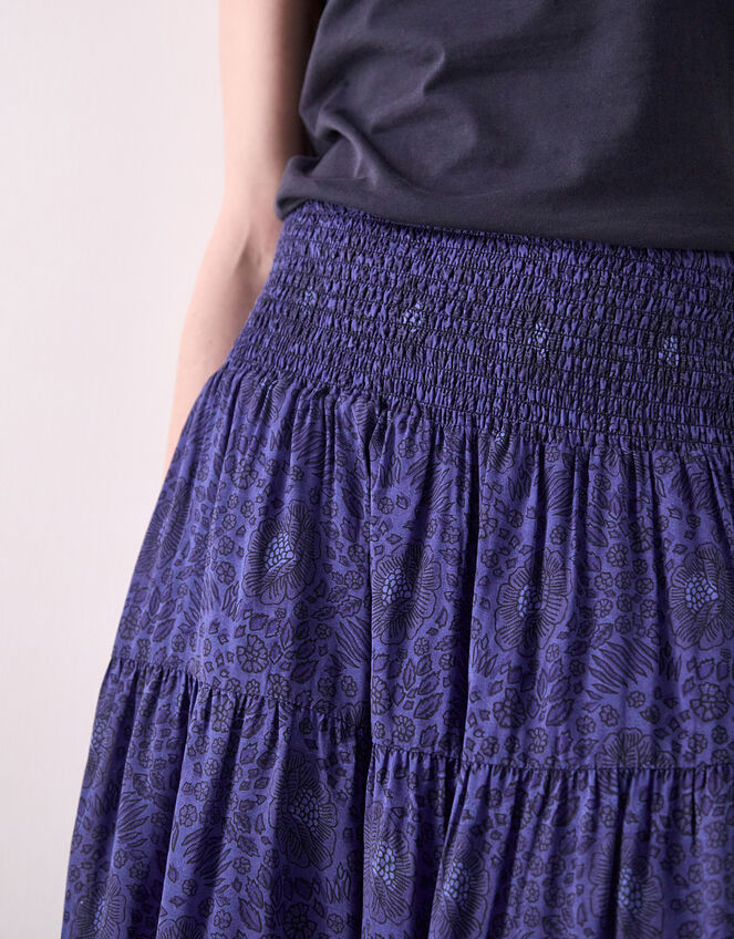 East Emelia Floral Tiered Maxi Skirt, Blue (NAVY), large