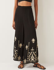 Saffron Embroidered Wide Leg Trousers, Black (BLACK), large