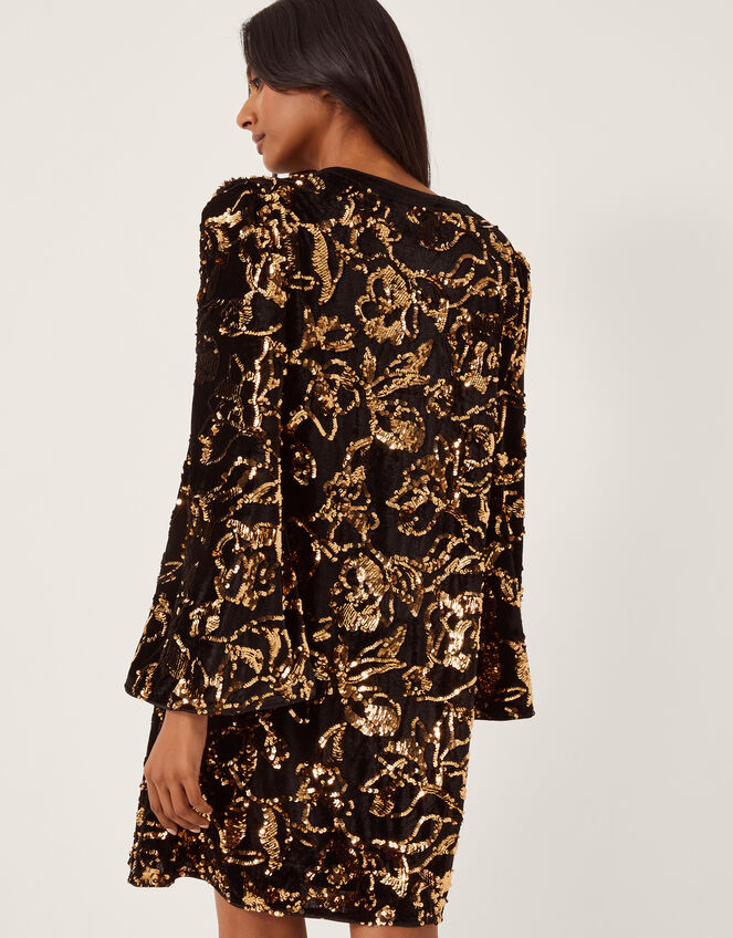 Shola Bow Sequin Mini Tunic Dress, Black (BLACK), large