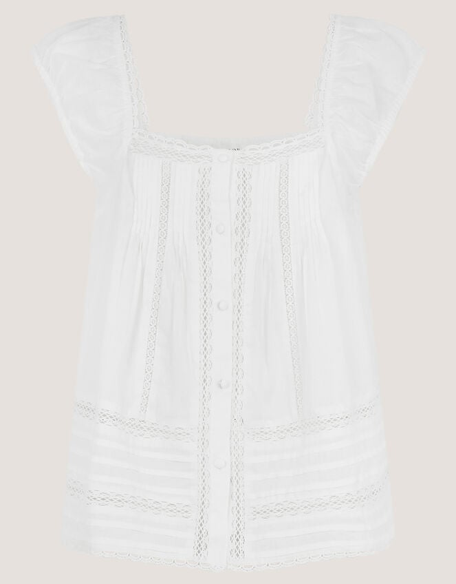 Olivia Lace Trim Top, Ivory (IVORY), large