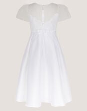 Chiffon Sleeve Floral Embroidered Dress, White (WHITE), large