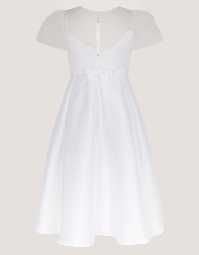 Chiffon Sleeve Floral Embroidered Dress, White (WHITE), large