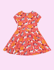 Frugi Spring Printed Skater Dress, Pink (PINK), large