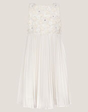 Delores Applique Floral Pleat Dress, Ivory (IVORY), large