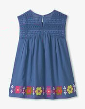 Hatley Floral Embroidered Crochet Dress, Blue (BLUE), large