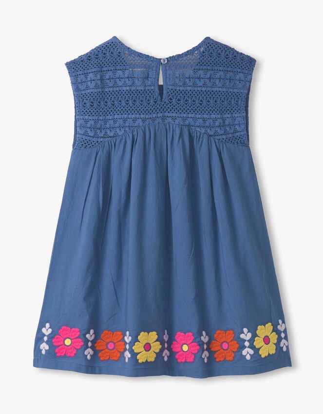 Hatley Floral Embroidered Crochet Dress, Blue (BLUE), large
