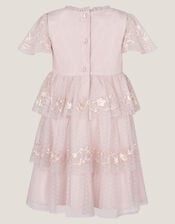 Sophie Embroidered Polka Dot Tulle Dress, Pink (PALE PINK), large