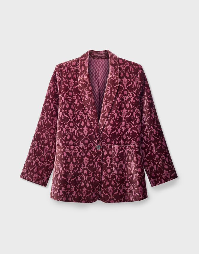 East Jude Print Velvet Blazer, Red (BERRY), large