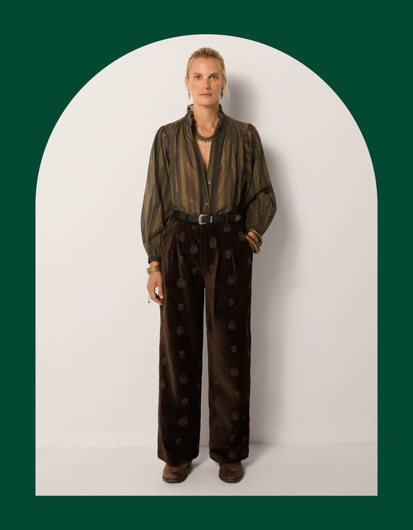 Maison Hotel Paco Embroidered Velvet Trousers, Brown (BROWN), large